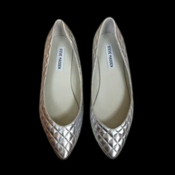 Steve Madden The Hot Silver Quilted Leather Flats - Picture 1 of 4